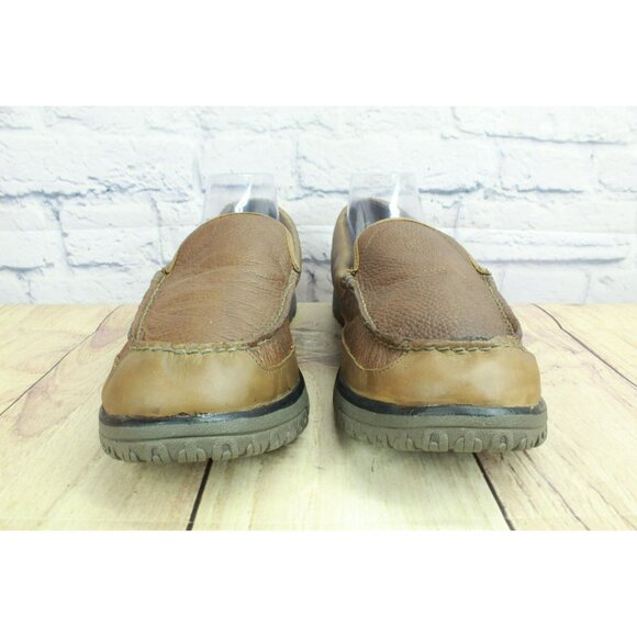 LL Bean All Week Brown Leather Shearling Lined Moccasin Slippers Size 12 M - Picture 4 of 9